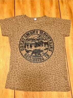 Womens Animal Print Smoky Mountains Graphic Tee - Brown